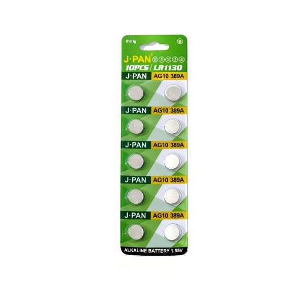 J-Pan Button Cell Battery 10Pack LR1130 AG10 389 390 J-Pan Button Cell Battery 10Pack LR1130 AG10 389 390