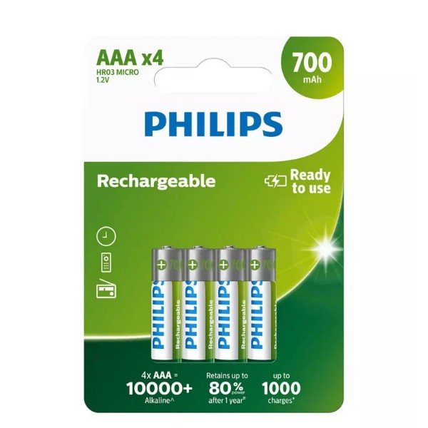 Philips Rechargeable Batteries Ni-MH 4pcs AAA R03B4A70/10