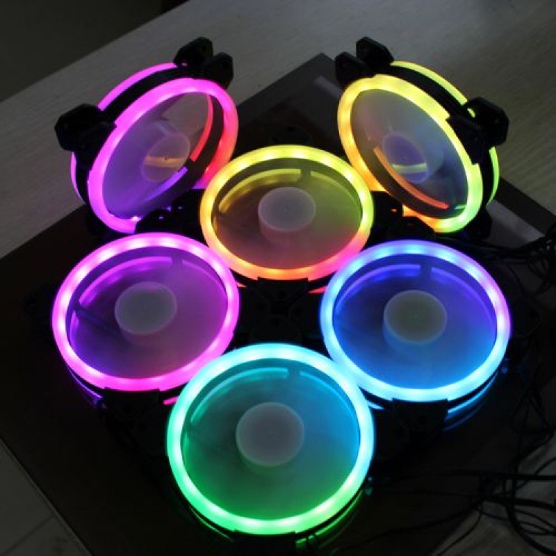 7 LED Color Automatic Illuminated Computer Cooler 120mm 12cm 4 + 3 Pin ...