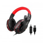 USB Gaming Headset CY-519 Black & Red Big Headphones Super Bass with Microphone for Gamers