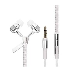Zipper Earphones with microphone metallic for Smarphone White