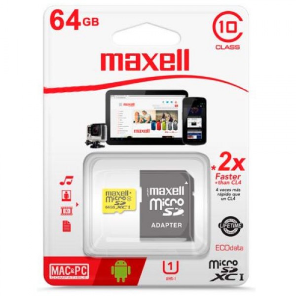 MAXELL 64GB Micro SD XC class10 with SD Adapter 2x Faster
