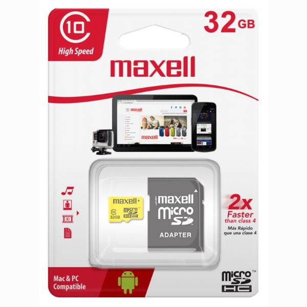 Maxell 32GB Micro SDHC Class 10 High Speed + SD Adapter